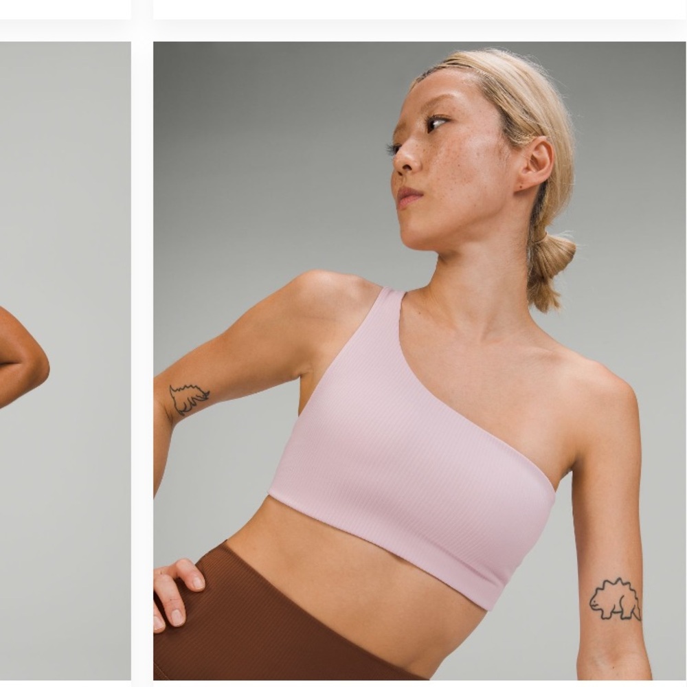 Lululemon ribbed one shoulder sports bra in pink peony